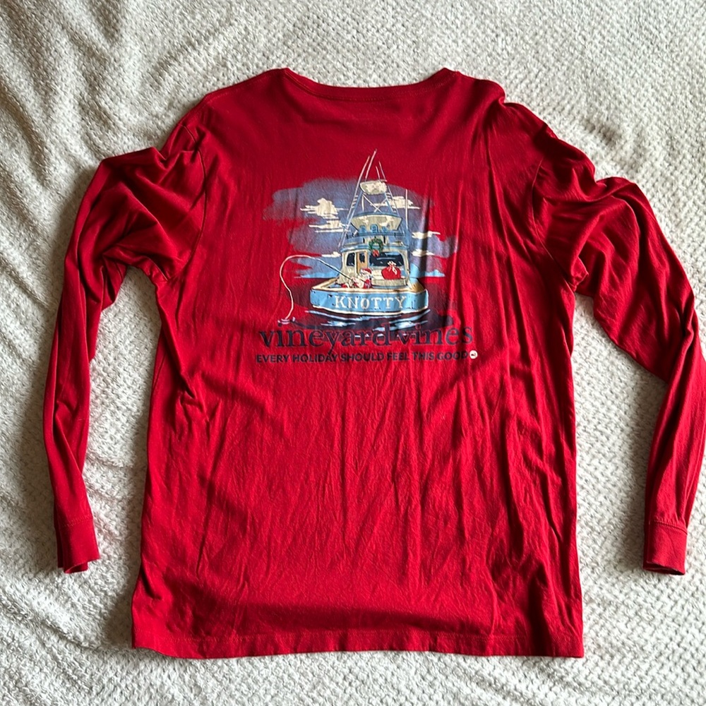 Vineyard Vines Santa Boat Long-Sleeve Pocket Tee